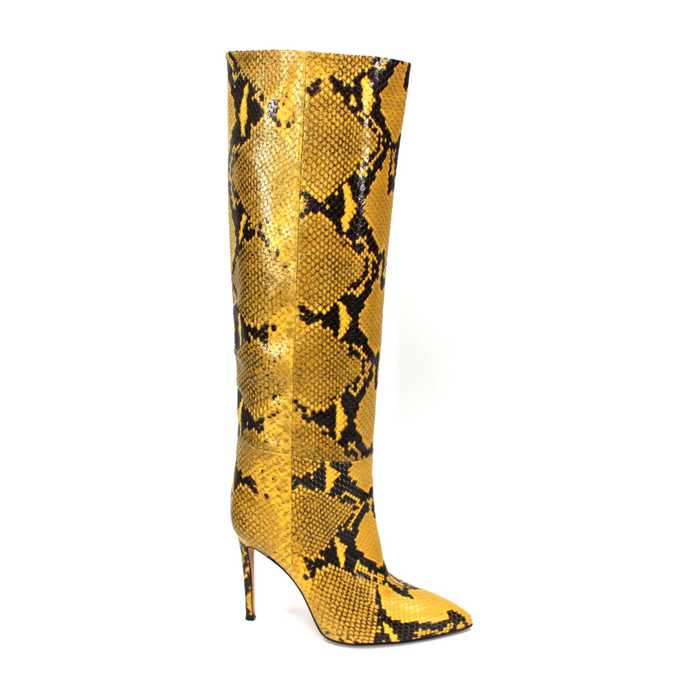 Paris Texas Yellow Black Snakeskin Stiletto Knee High Boots 36 Embossed Bootie - Picture 1 of 7